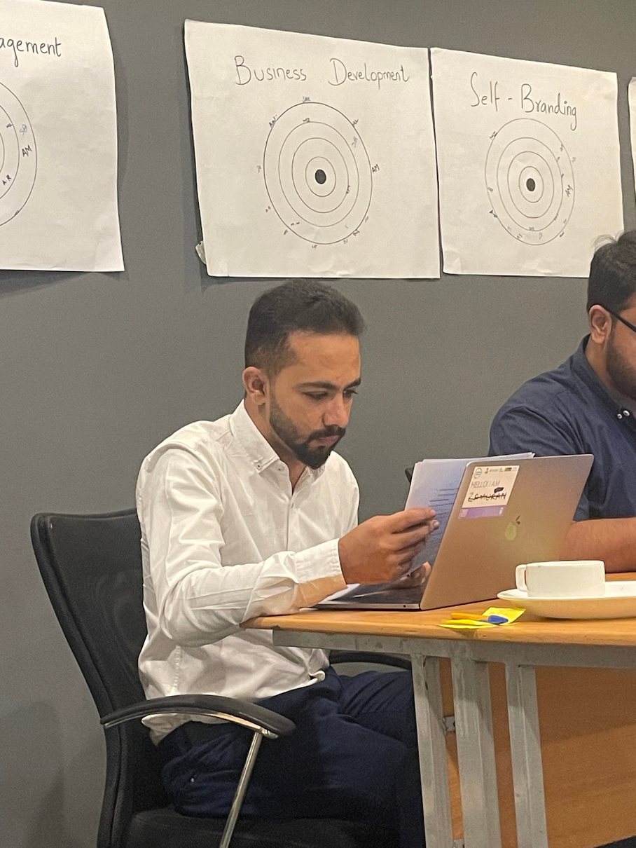Zaamran Baloch during a workshop preparation session